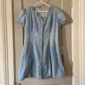 Vintage denim dress with scalloped neckline